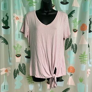 Casual Pink Striped Tie-Front Tee